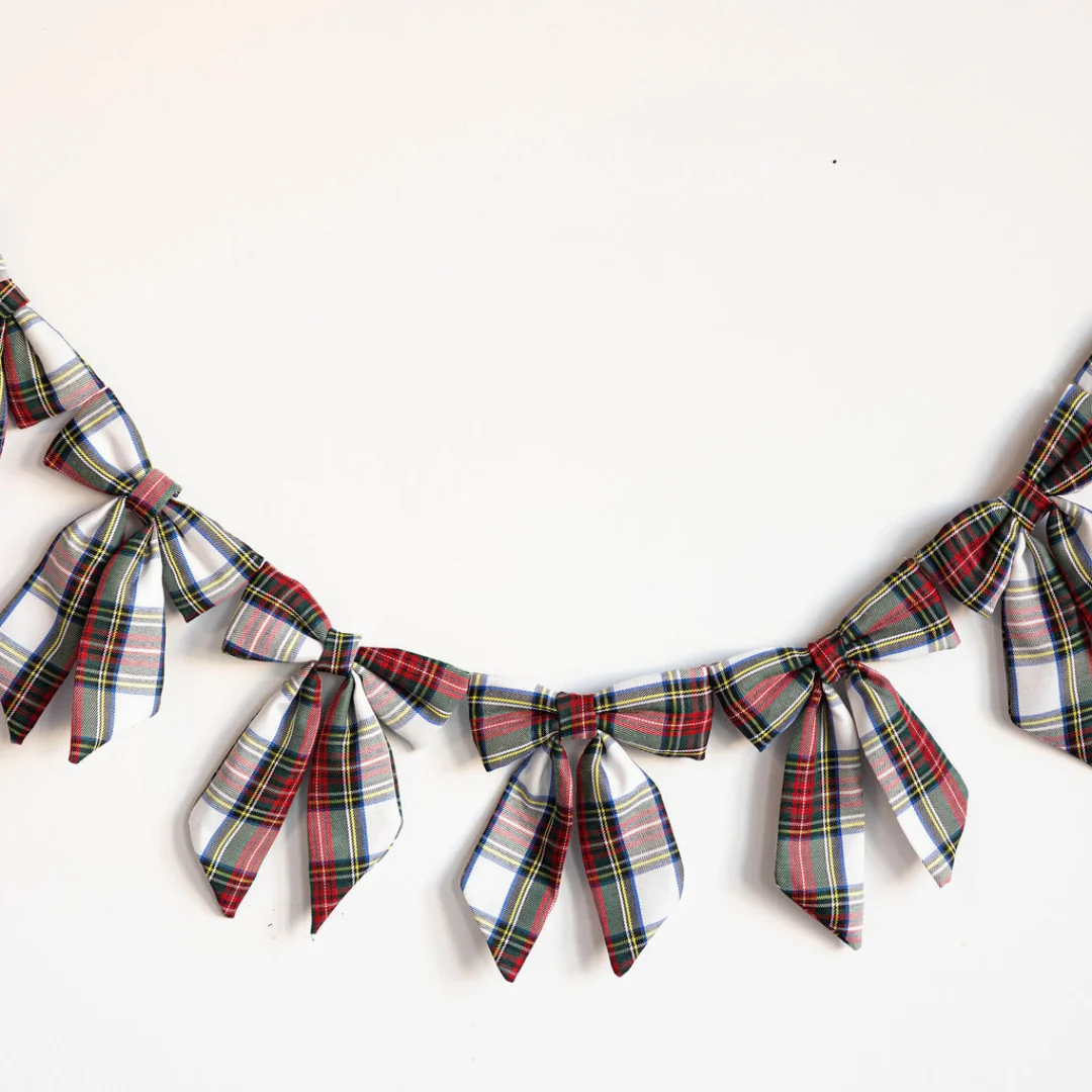 Holiday Red Plaid Fabric Bow Garland
