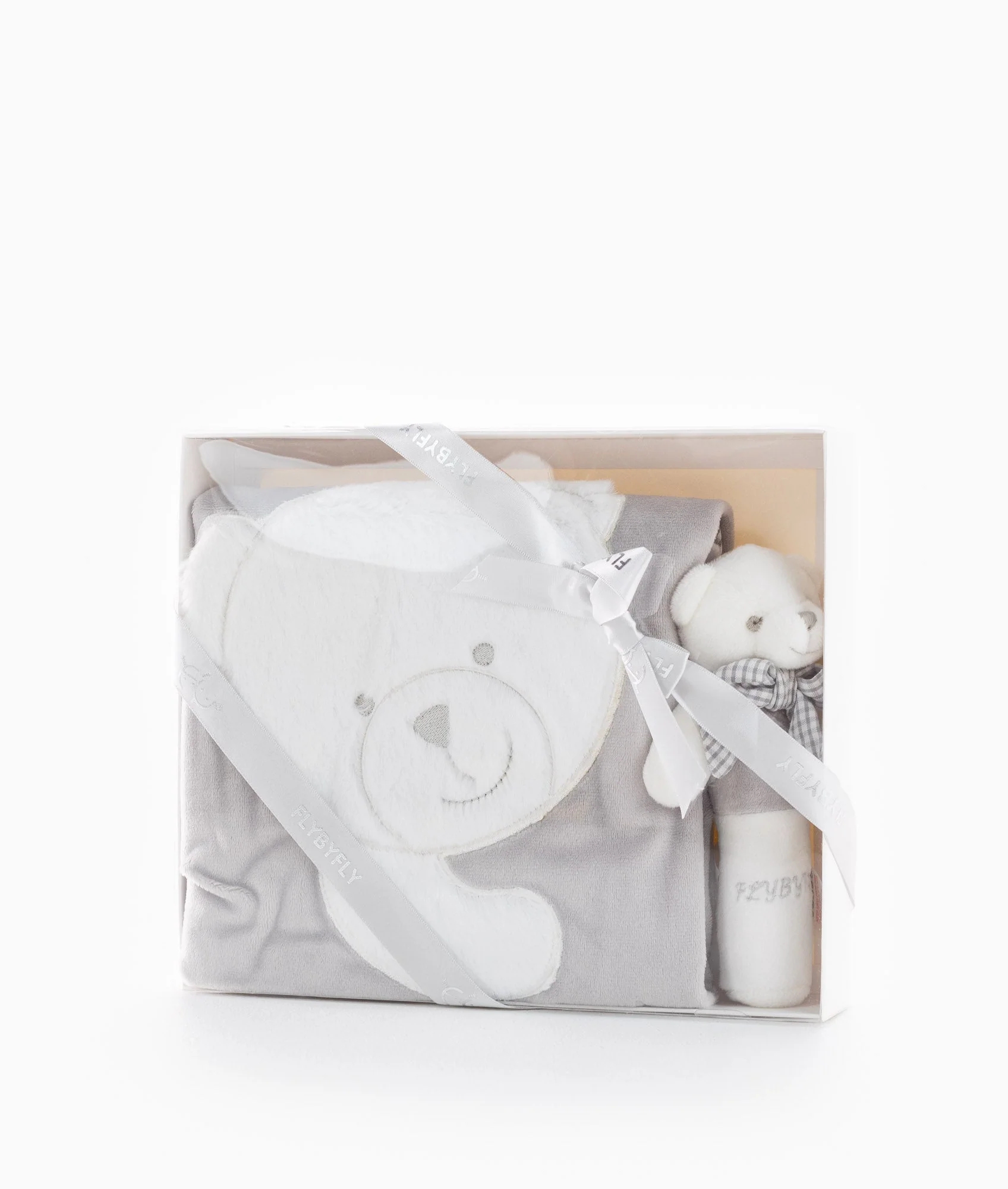 Blanket & Squeaky Rattle Set | White & Grey