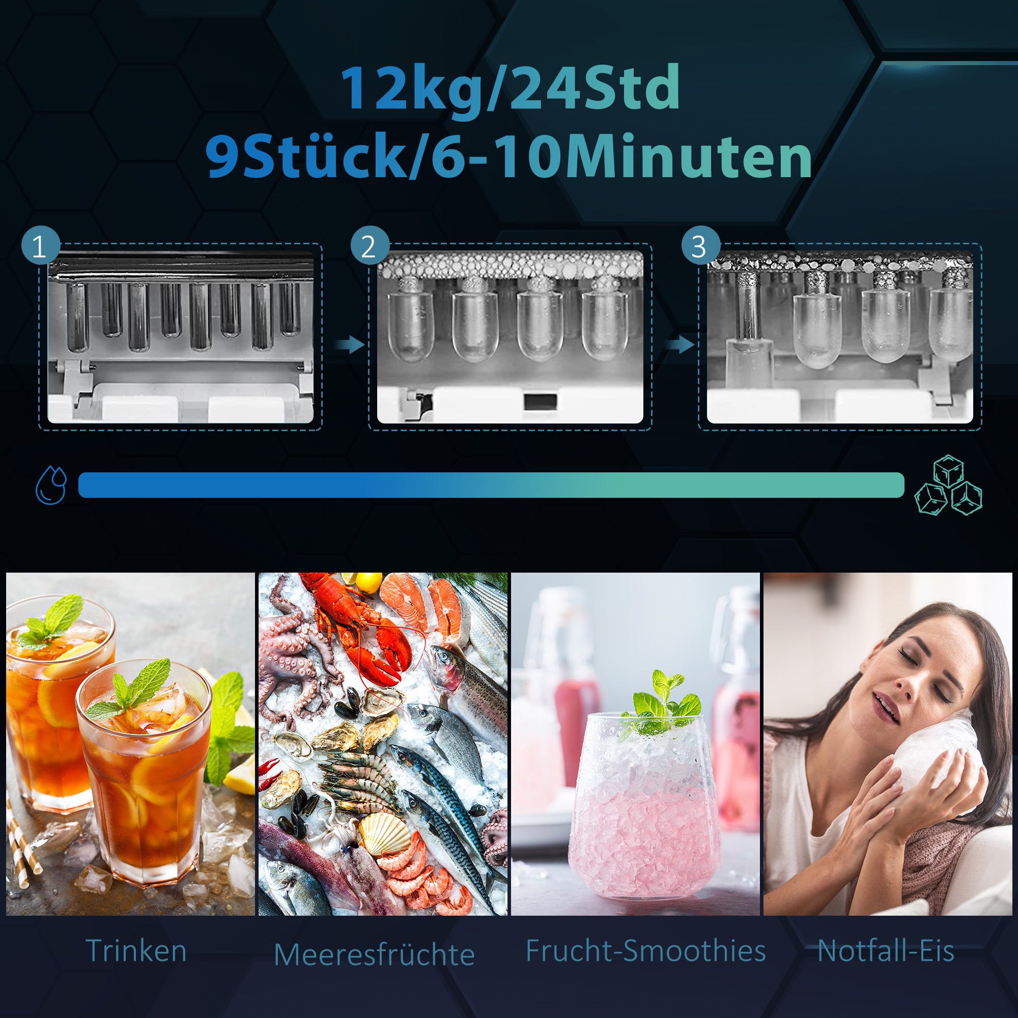 HOMCOM IJsblokjesmachine IJsblokjesmaker Ice-Maker, Timerfunctie, 25,2 cm x 38,9 cm x 36,3 cm, Zilver