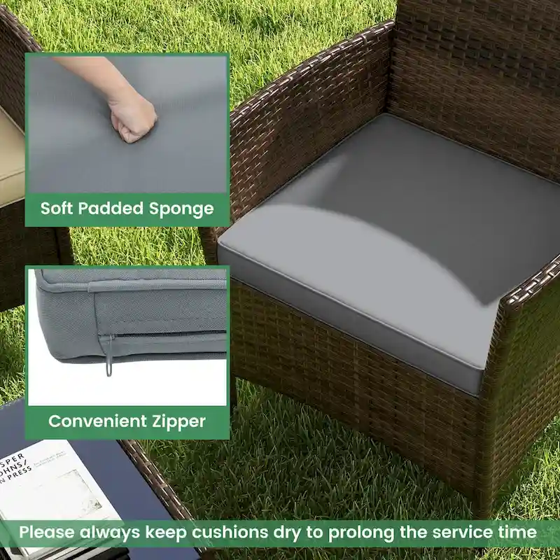 Costway 4 PCS Patio Furniture Set with Washable Cushions and Tempered - See Details