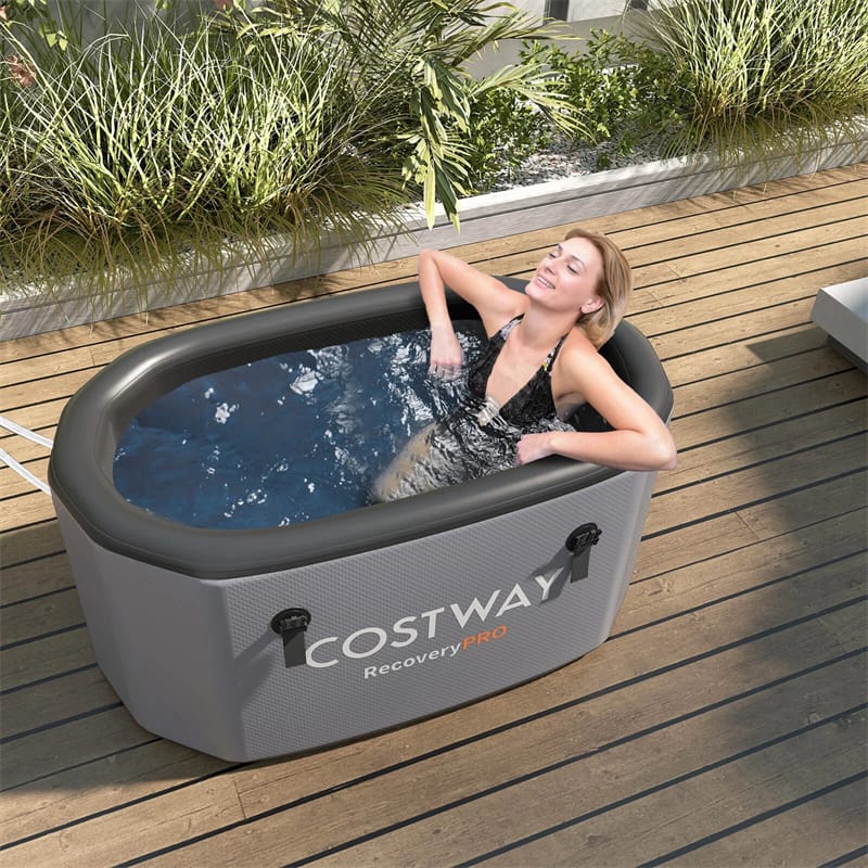 XL 129 Gal Oval Ice Bath Tub with Cover, Portable Inflatable Cold Plunge Tub with Backpack & Pump, Water Chiller Compatible for Cold Therapy