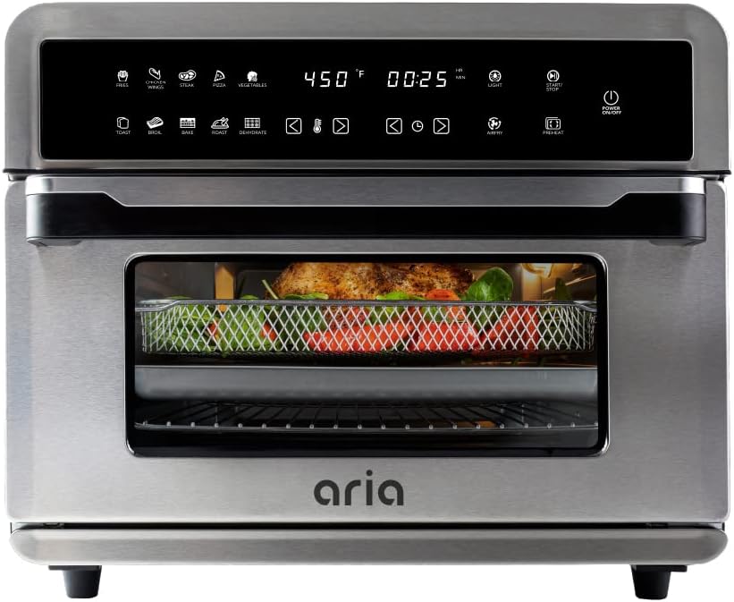 Aria Air Fryers ATO-898 Friteuse à air pour four grille-pain, 30 L, acier inoxydable brossé