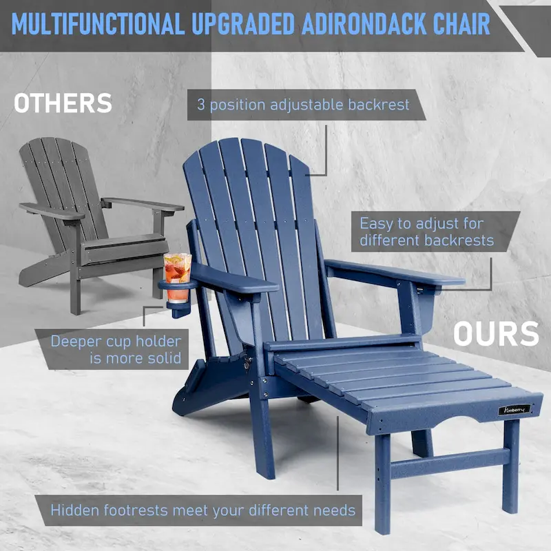 Vrakae Folding and Adjustable Adirondack Chair with Ottoman
