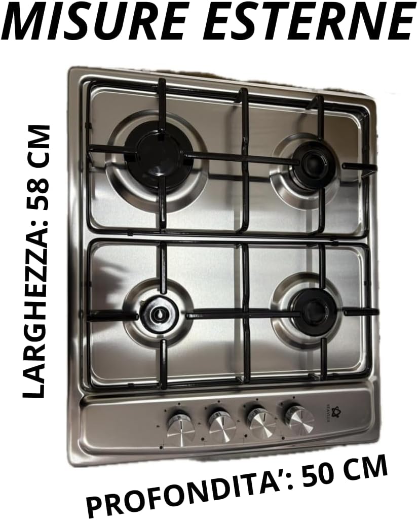 Piano Cottura 4 Fuochi 60 cm Da Incasso Inox Acciaio Liscio