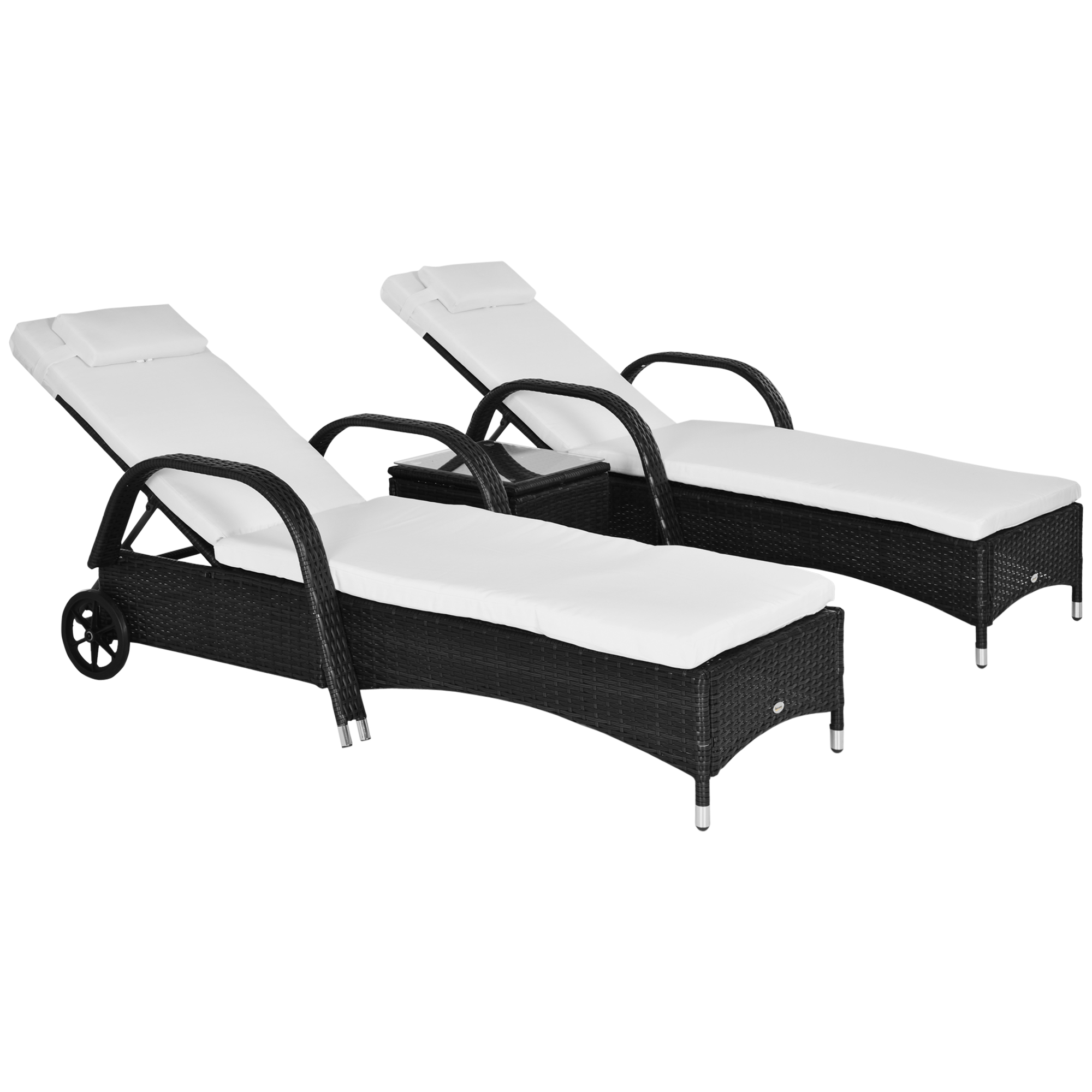 Outsunny® ligstoel tafel set van 3 tuinmeubelen ligbank voor buiten poly-rotan + metaal zwart
