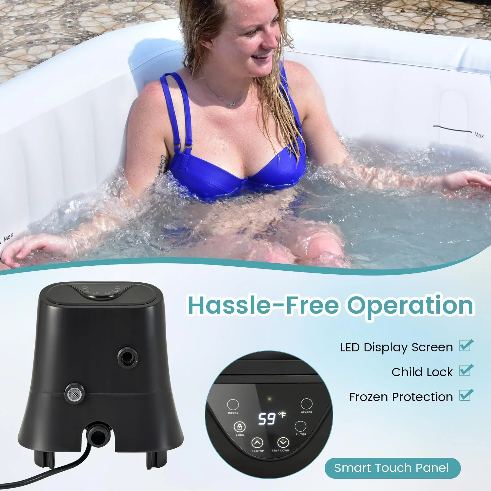 Inflatable Hot Tub, Blowup Pool Hottub, Portable Outdoor Water SPA