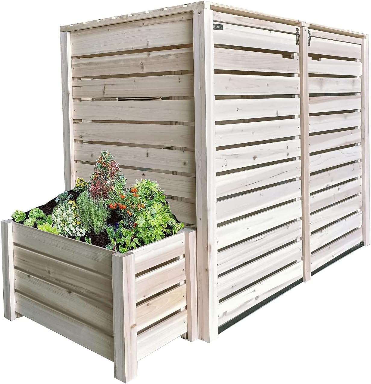 Mülltonnenbox Mülltonnenverkleidung Mülltonnecontainer für 2 Tonnen Holz 120L - 240L Natur mit Rückwand Hamburg
