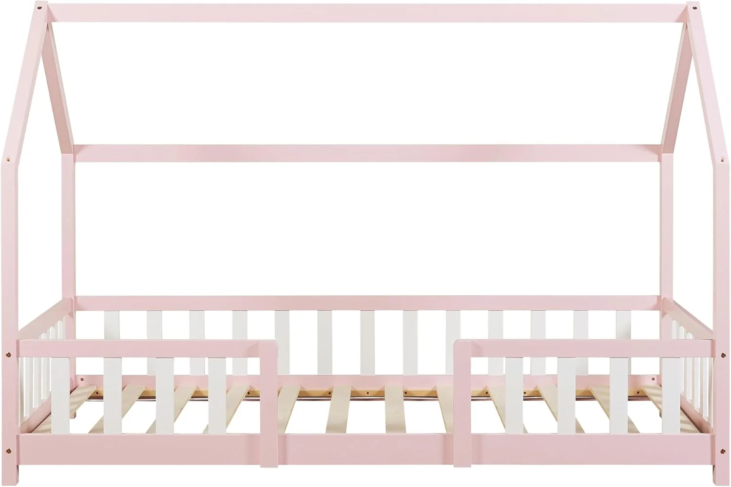 [en.casa] Letto per bambini Sisimiut a capanna 80 x 160 cm con protezione anticaduta letto in legno per bambini letto a terra rete a doghe in legno di pino Bianco opaco