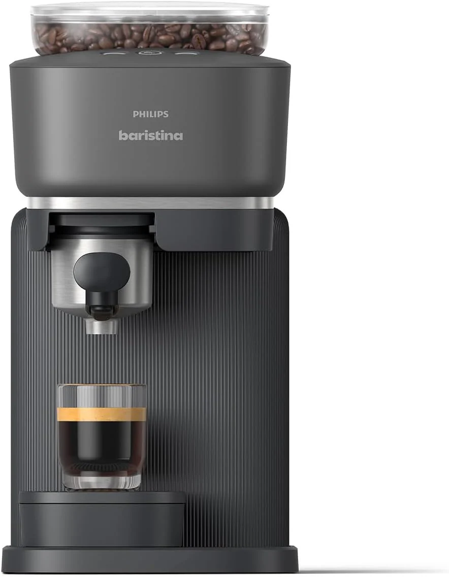 Philips Baristina Espressomaschine - Real Espresso- made simple. Kompakte Kaffeemaschine- Naturwei mit weiem Siebtrger- 16-bar-Pumpendruck- automatisches Mahlwerk- Cafe Crema (BAR300/00)