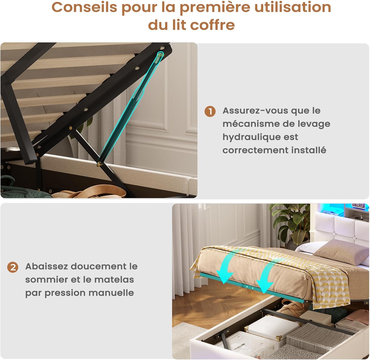 AOGLLATI Polsterbett 90×200cm Hydraulisches Stauraumbett mit LED-Bleuchtung Jugendbett mit Ladestation Einzelbett mit Stauraum Kopfteil, Leinenstoff, ohne Matratze (Beige, 90x200cm)