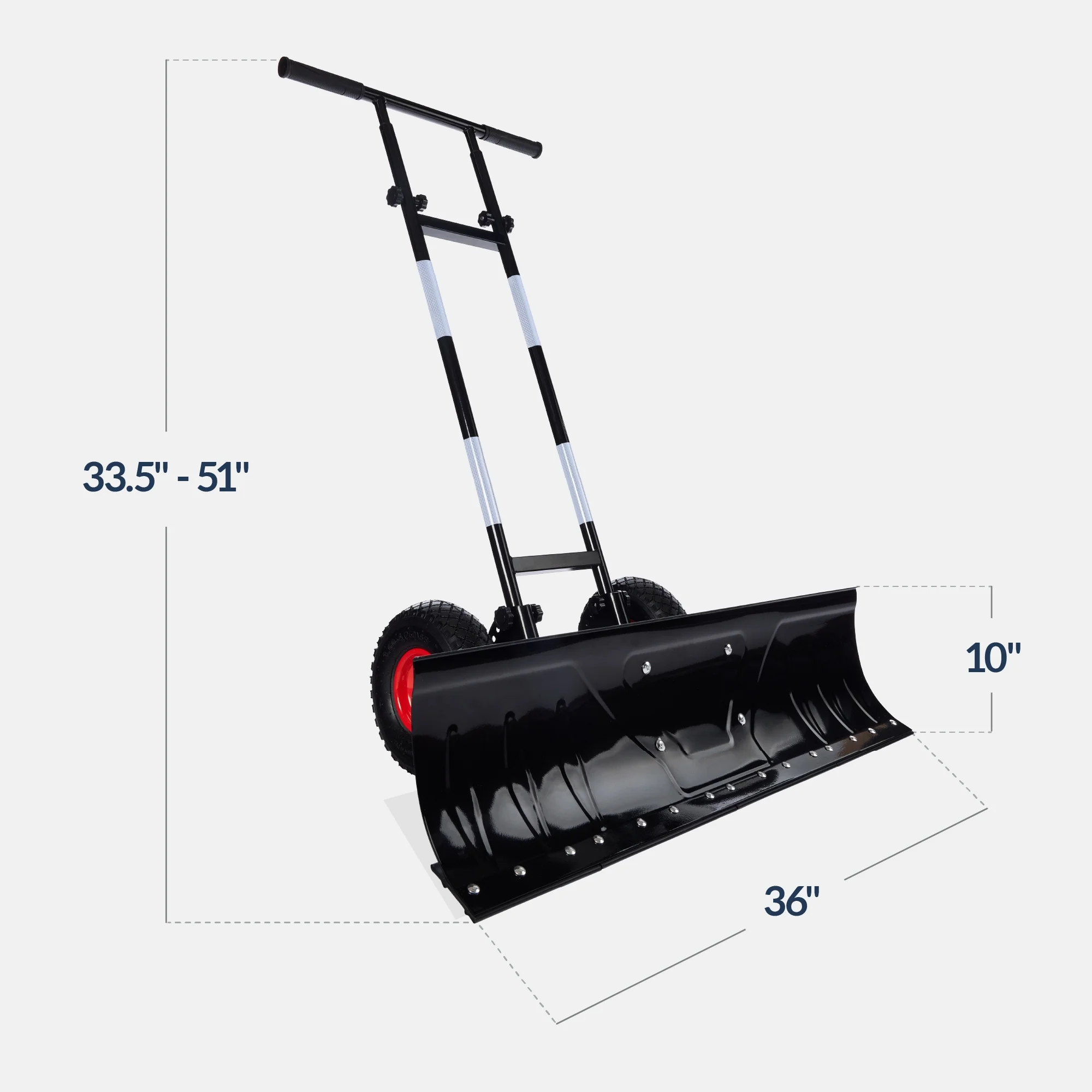 Best Choice Products 36in Galvanized Blade Hand Snow Pusher w/ 2 Wheels, Adjustable Handle, Blade Angle - Black