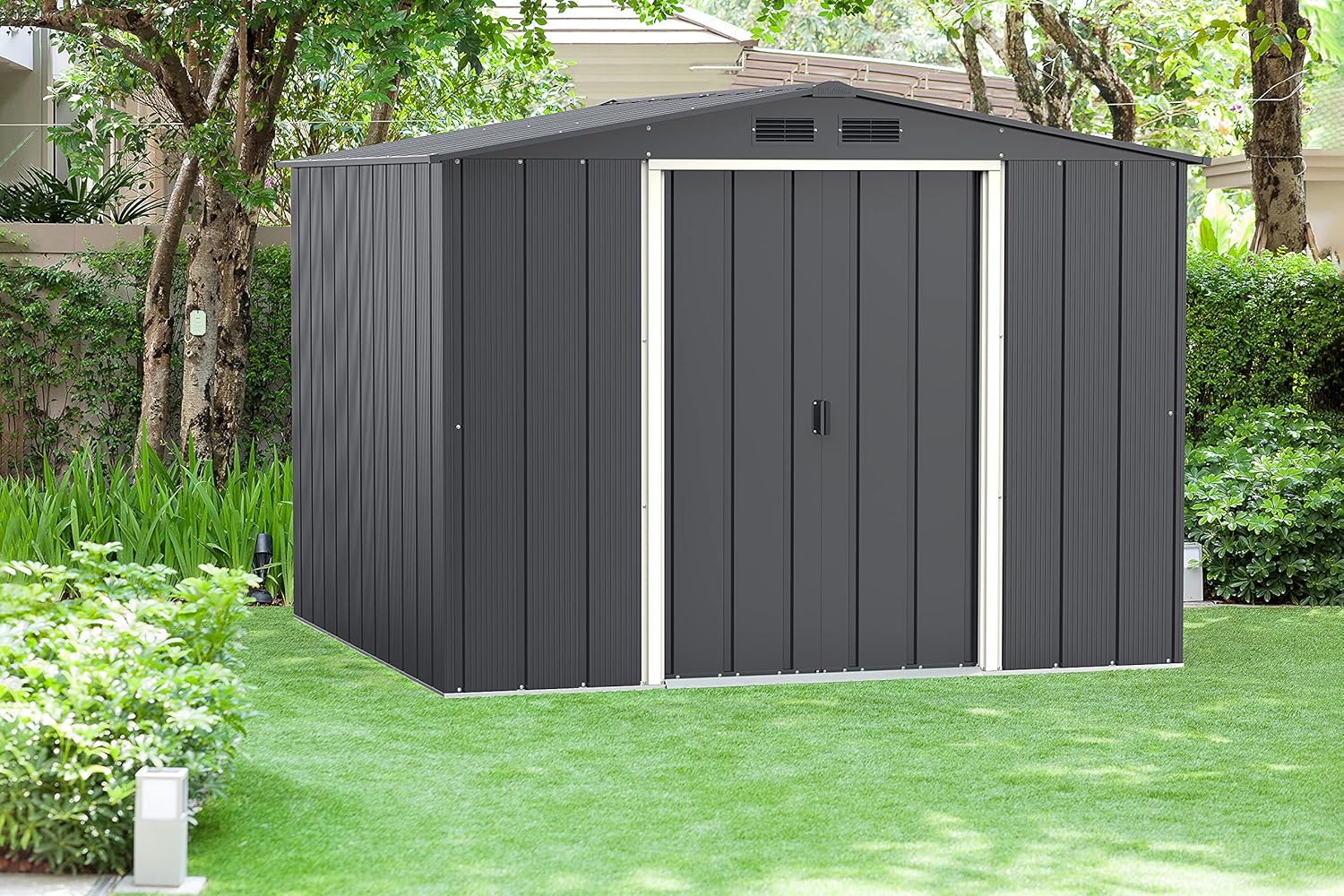 Duramax ECO 8 x 8 (5.89 m²) abri de Jardin en métal, Abri de Jardin en métal galvanisé à Chaud, Abri de Stockage d'outils, Structure de Toit renforcée, abri en métal sans Entretien, Anthracite