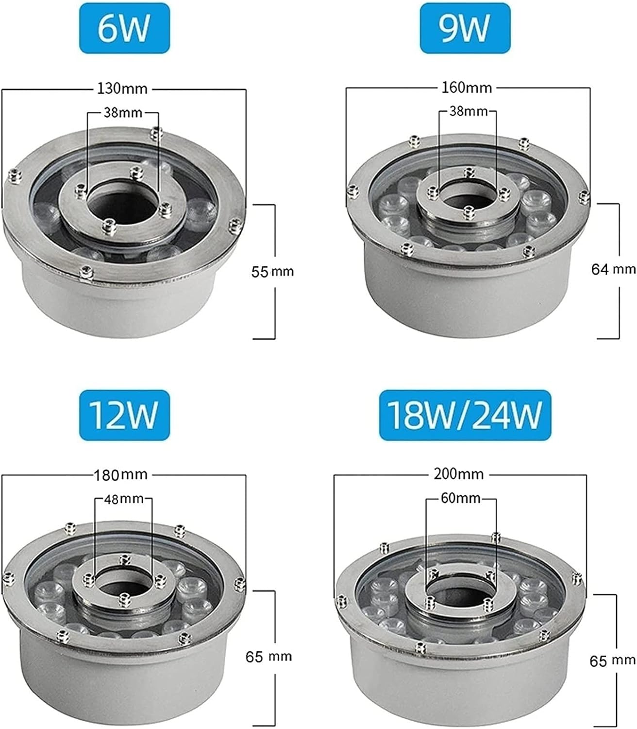 3 Stück Einbaustrahler Unterwasser - Eingebettet Pool Scheinwerfer, LED-Ringbrunnenlampe – RGB-Farbwechsel-Wasserspiellampe Mit RF-Fernbedienung – IP68 Wasserdichte Mittelloch-Teichbeleuchtung(18W (24