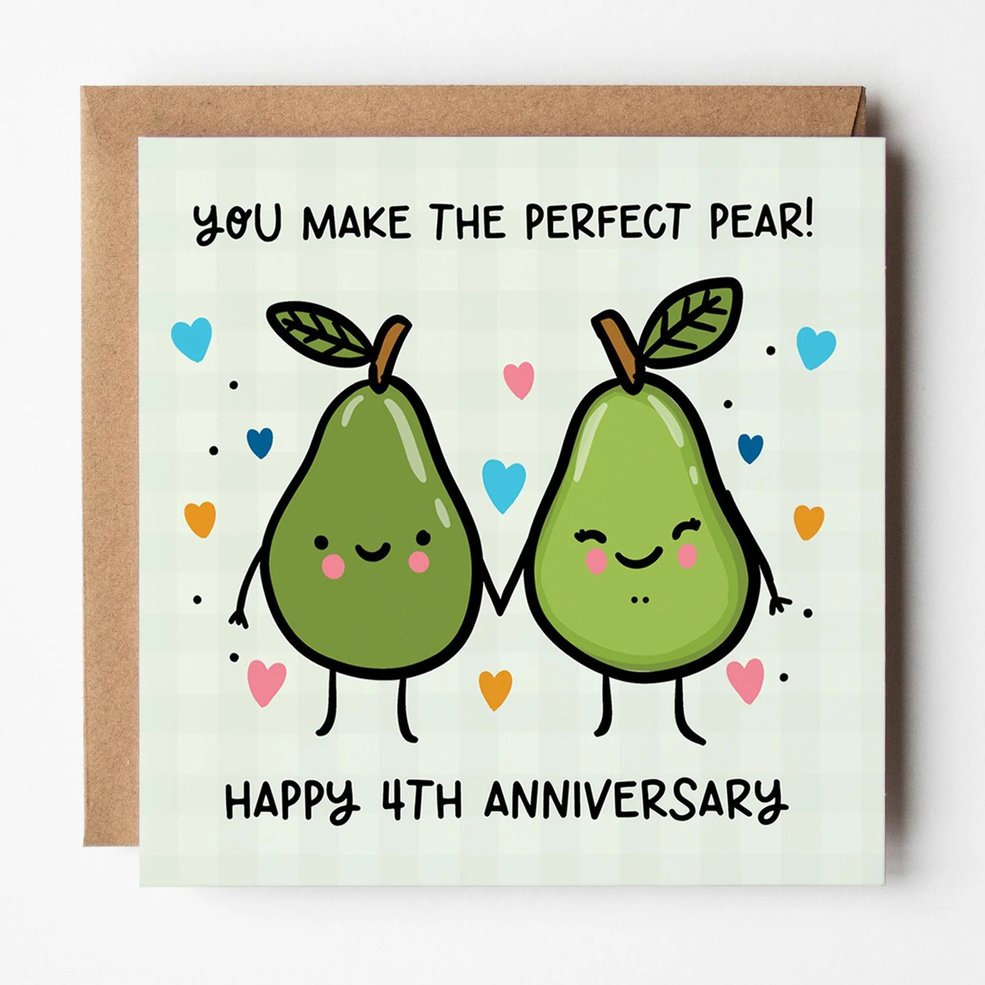 4th Anniversary Card: Fruit Design with Kraft envelope.