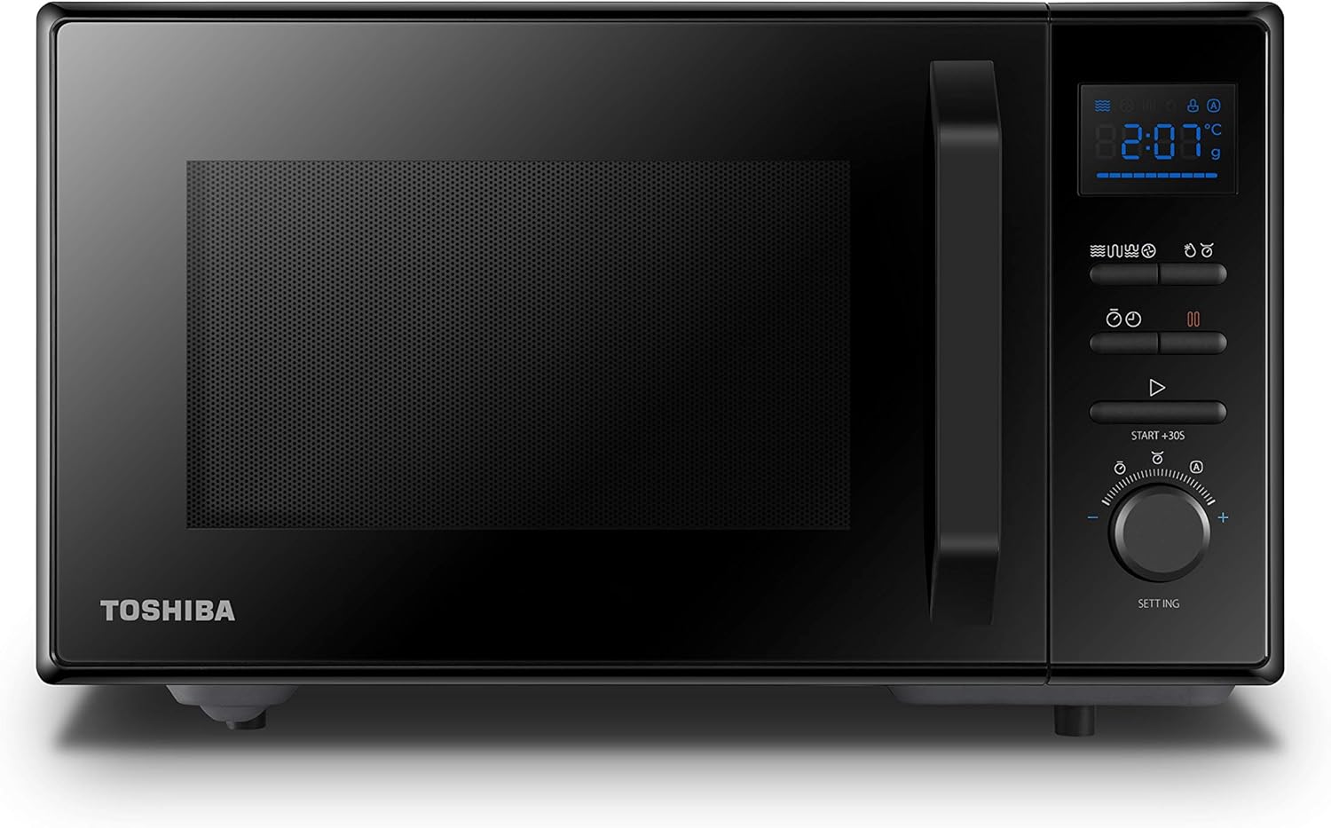 Toshiba Freistehend MW2-AC25TF(BK) 4-in-1 Mikrowelle mit Heißluft & Grill & Kombi Funktion / 25L / 900W / 1100W Grill / 2100W Heißluft/Emaille Innenraum/Drehteller mit Positionsspeicher/Schwarz
