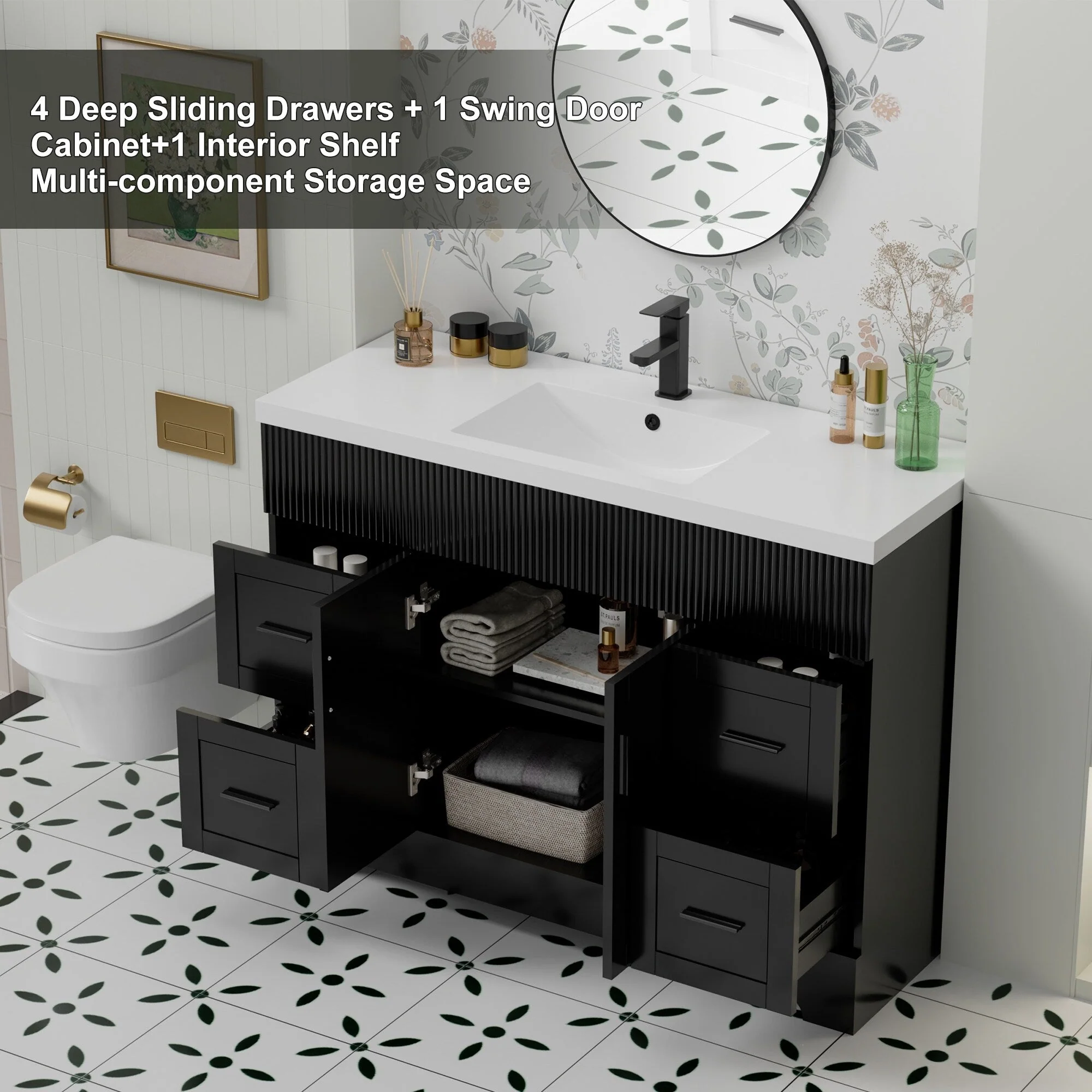 Wavy Line 30/36/48 Bathroom Vanity Set with Sink & Faucet