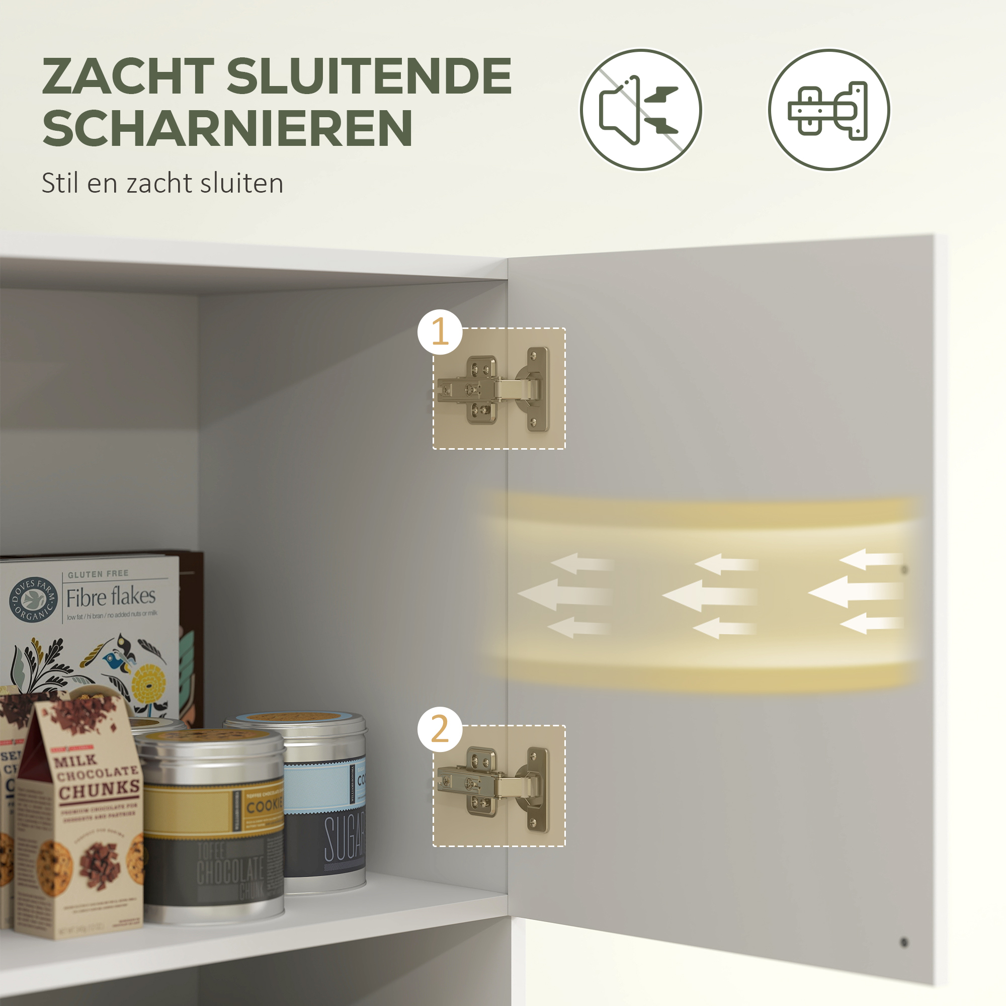 HOMCOM Keukenkast, 4 Kasten, 6 Deuren, 12 Scharnieren, Werkblad, Spaanplaat, Wit