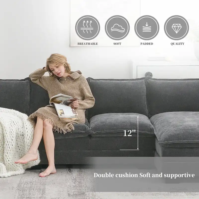 Modern 5-Seat L-Shaped Cloud Sleeper Sofa Couch with Chaise Lounge with Double Seat Cushions