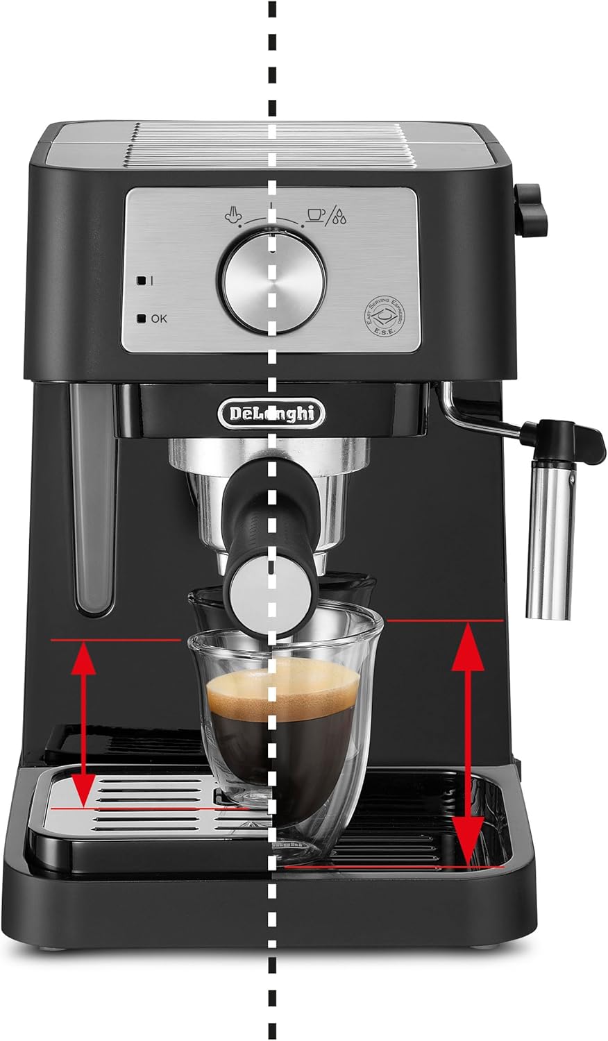 De'Longhi EC260.BK Macchina da Caffè Per Polvere o in Cialde E.S.E., Sistema Latte Manuale, Facile da usare, Serbatoio Estraibile da 1.1 L, Caldaia acciaio inox