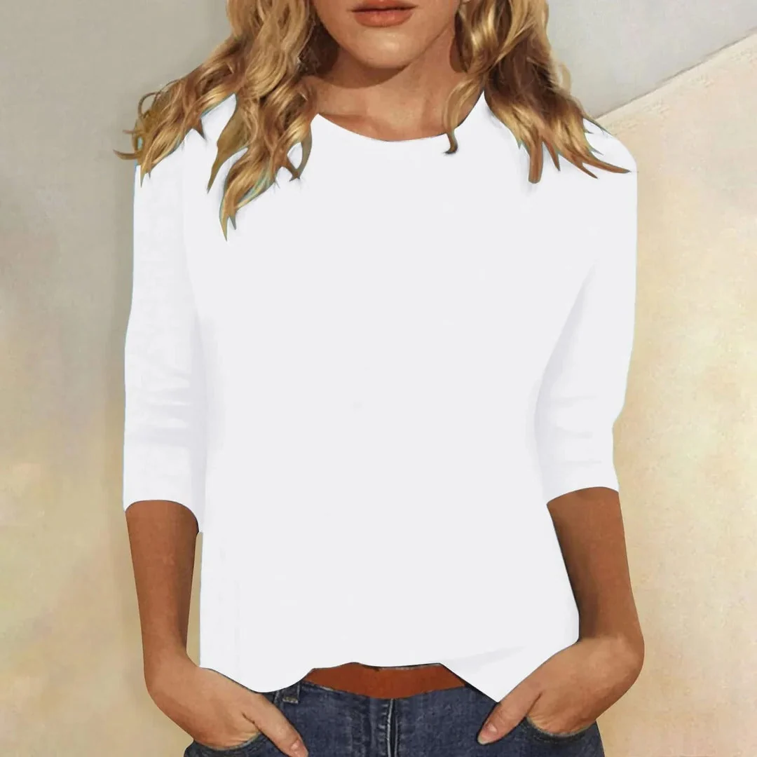 Women��s Relaxed Fit Crew Neck Top with 3/4 Sleeves