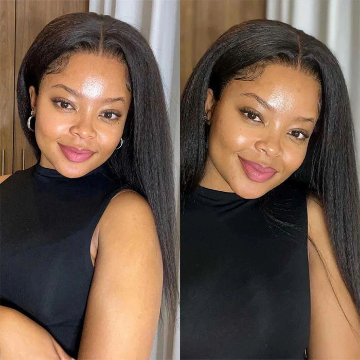 8x5 Pre-Cut HD Lace Wig Wear & Go Kinky Straight Human Hair Wig with Pre Plucked Beginner Wig