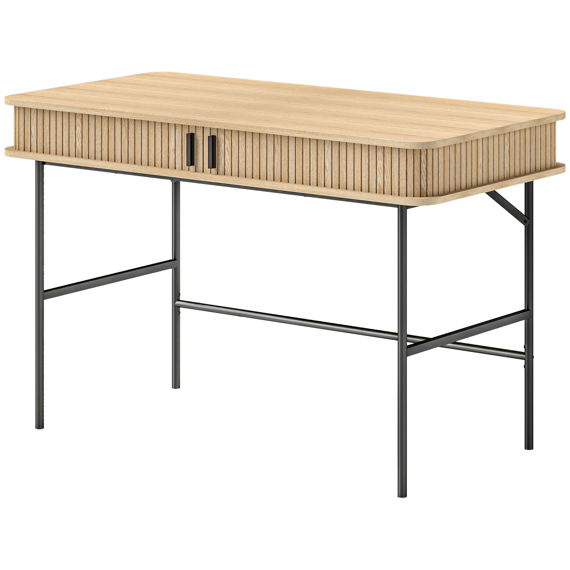 HOMCOM Bureau, Retrostijl, Lamellendecor, Opbergvakken, Stalen Poten, 120 x 60 x 76,5 cm, Eik/Zwart