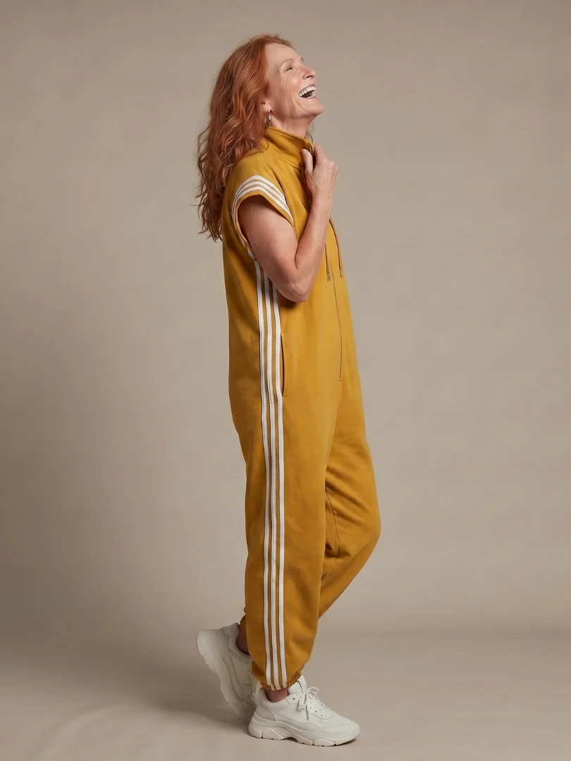 Women��s Zip Front Jumpsuit with Stripe Panel Detail