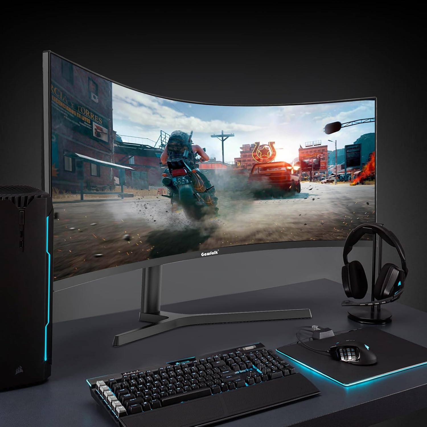 Gawfolk Écran PC Ultra Large 34 Pouces 1000R incurvé 180Hz Gaming Computer Moniteur 21:9 UWQHD (3440x1440),1ms,100% sRGB,Adaptive Sync,Display Port、HDMI,Fonction de Levage,Compatible avec Mural -Noir