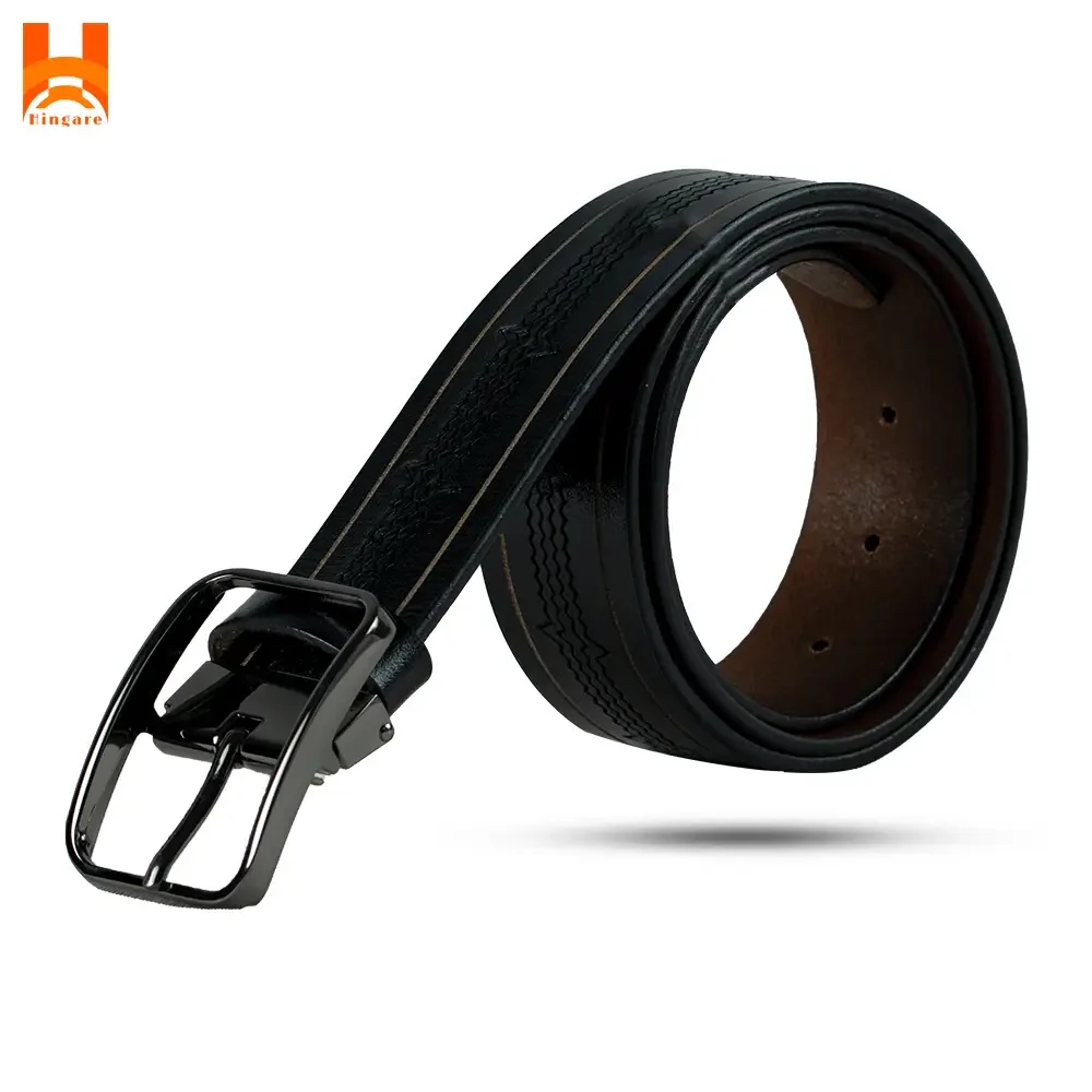 Middle Line Embossed Genuine Leather Belts for Men's Pin Buckle 2