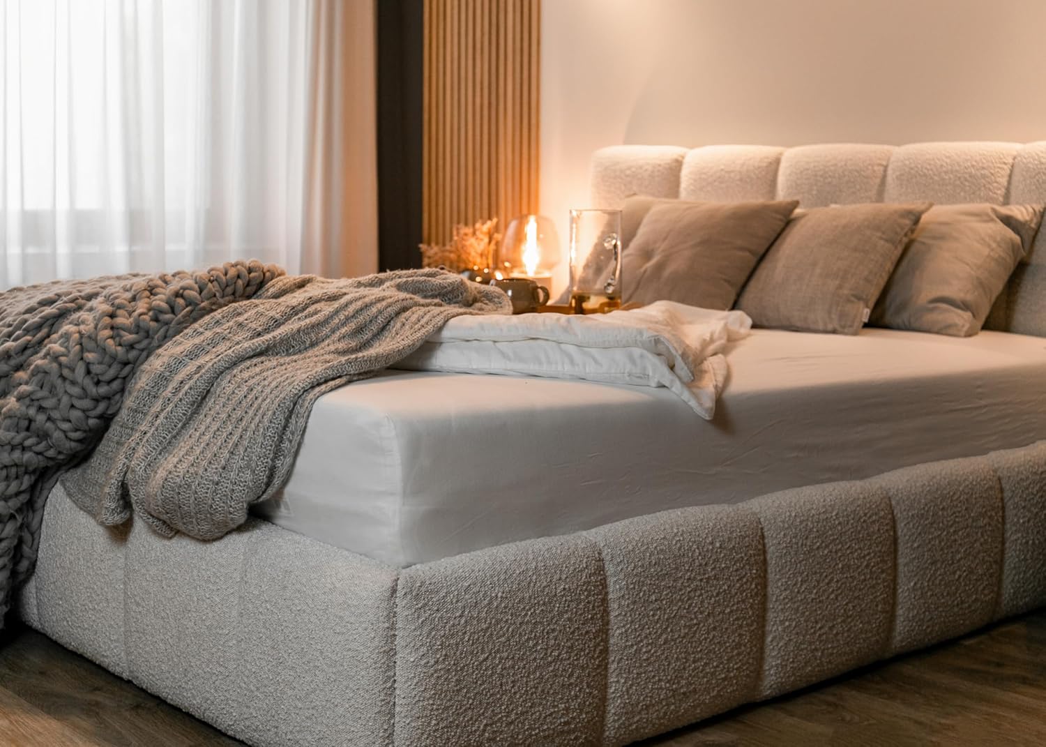 Selsey Bett Polsterbett Mit Stauraum Bettkasten 160 x 200 cm Boucle Gewebe Reißfest Cloudy Hellbeige
