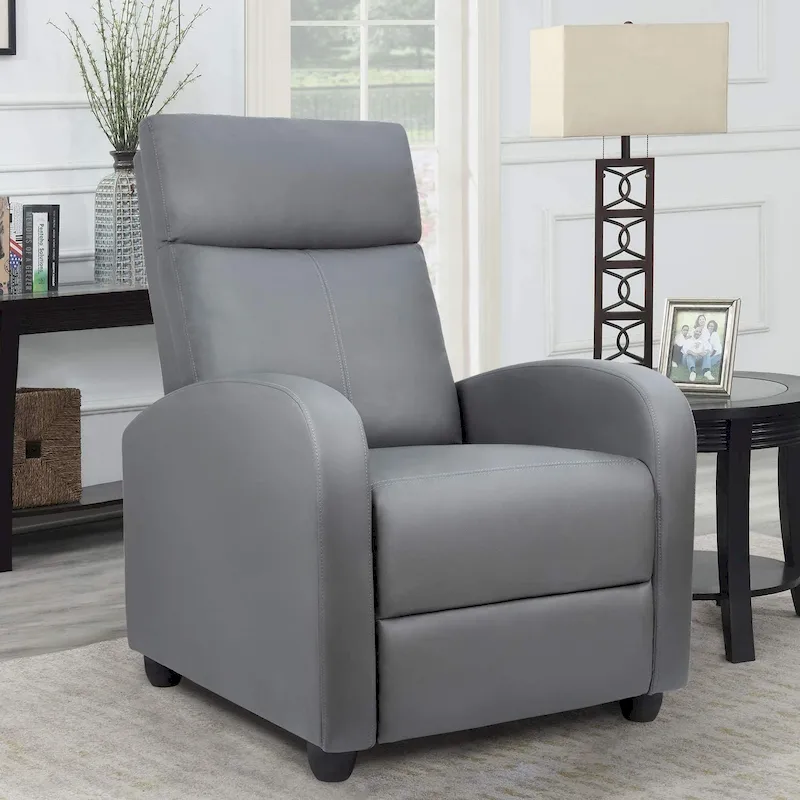 PU Leather Push-Back Recliner Chair, Brown / Black / Grey / Khaki / Red / Beige, Single