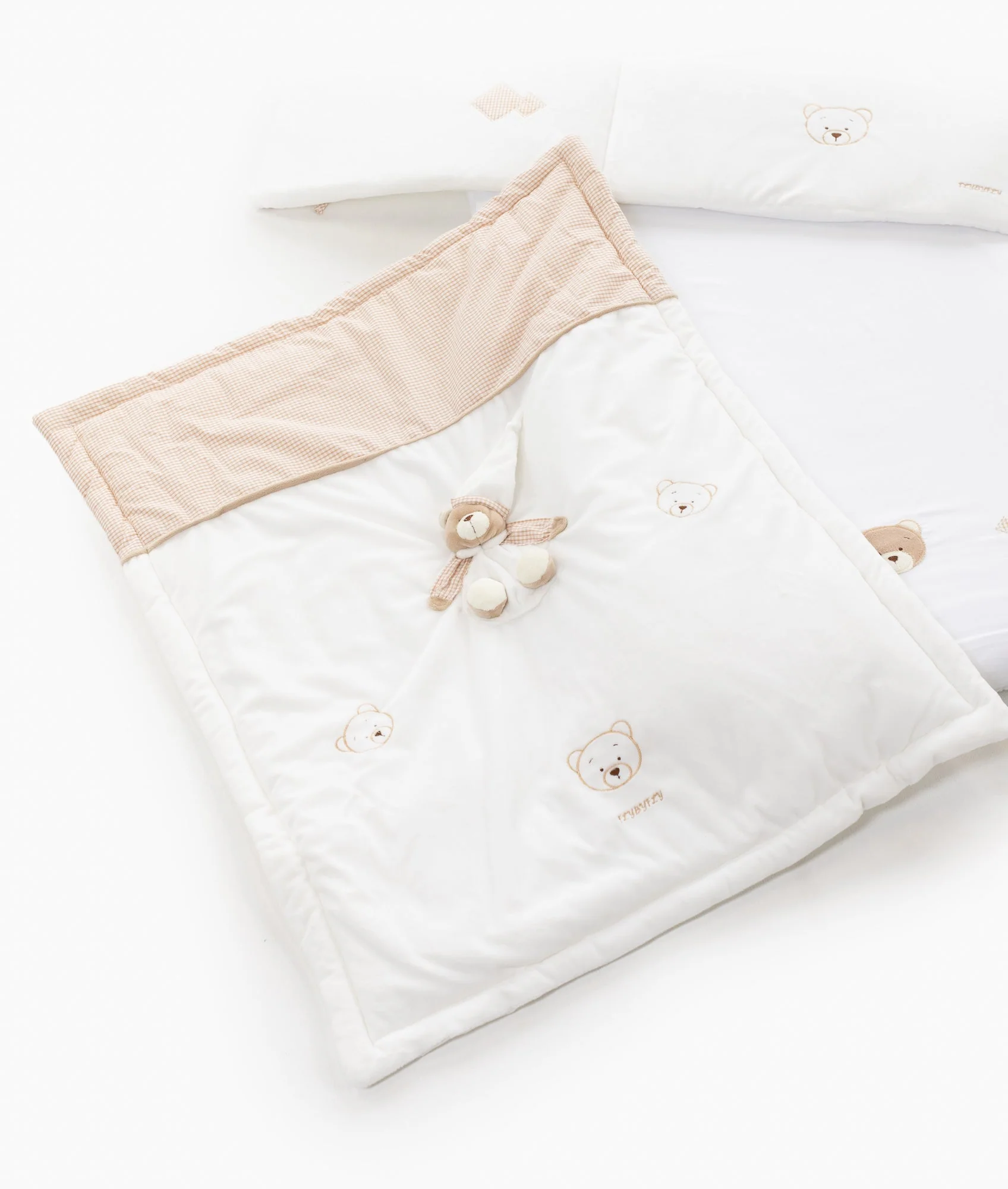 3pc Bassinet Bedding Set | White & Beige
