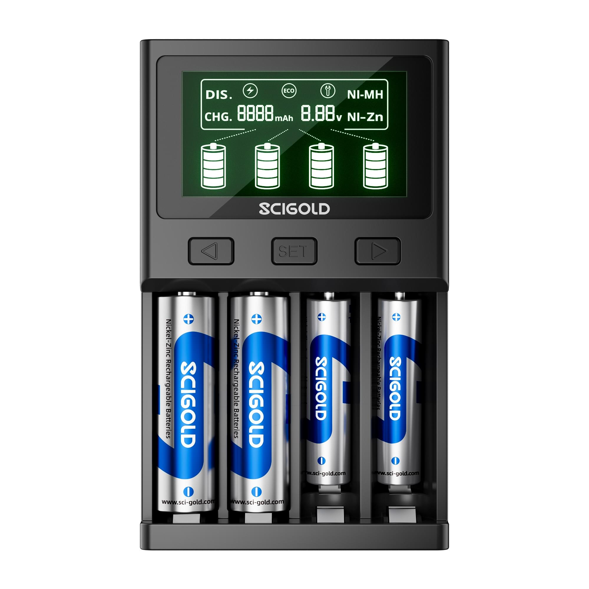 Scigold 4 Bay Ni-Zn/Ni-MH Battery Fast Smart Charger with LCD Display