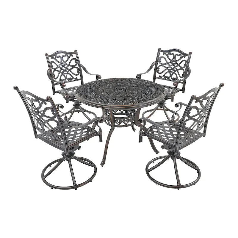 5-Piece Cast Aluminum Patio Dining Set with 4 Swivel Chair
