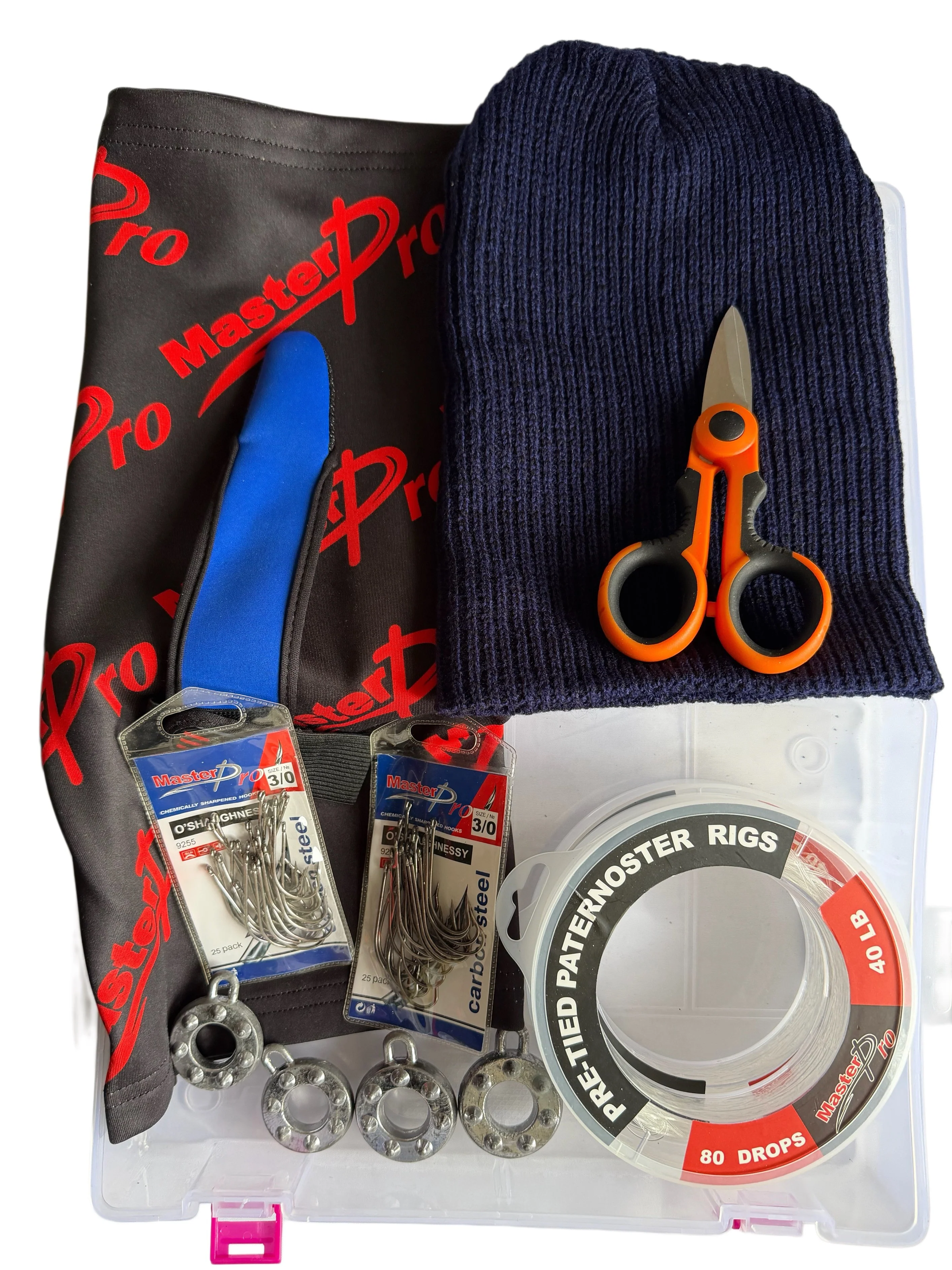 Winter Surf Fishing Kit �?Windproof Beanie & Neck Gaiter + 40LB Ready Rigs, Hooks & Claw Sinkers �?FREE Tackle Box �?AU Beach Fishing