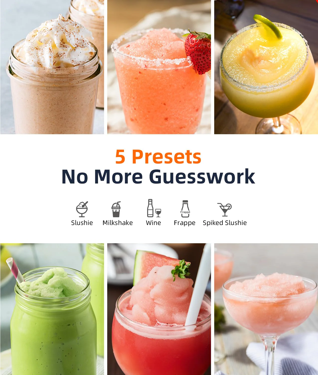 Slushie gép - Professzionális fagyasztottital-készítő, jégre nincs szükség - 2 literes (70 oz) Slushie gép otthoni használatra, LED kijelzővel - Egyérintéses foglalás és 6 előre beállított program fagyasztott margaritákhoz, frappékhoz és fagylalthoz