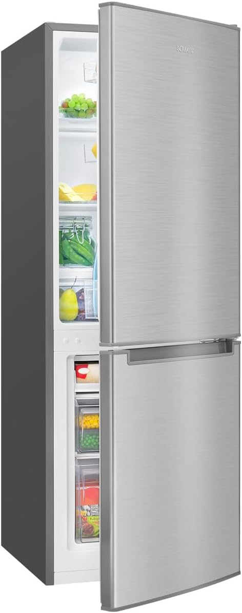 Bomann® Kühlschrank mit Gefrierfach | Energieklasse C | 143cm | Kühl Gefrierkombination leise 40 dB | 3 Ablagen & 2 Schubladen | Türanschlag wechselbar | 173L Kühlgefrierkombi | KG 7359 inox