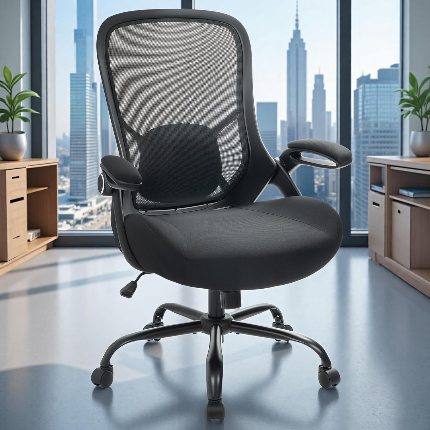 HYLONE Big and Tall 400lbs Heavy Duty Office Chair, 5" Thickened Seat Ergonomic Desk Chair with Adjustable Armrests, Home Office Computer Chairs for Long Hours Mesh Executive Chair(Black)