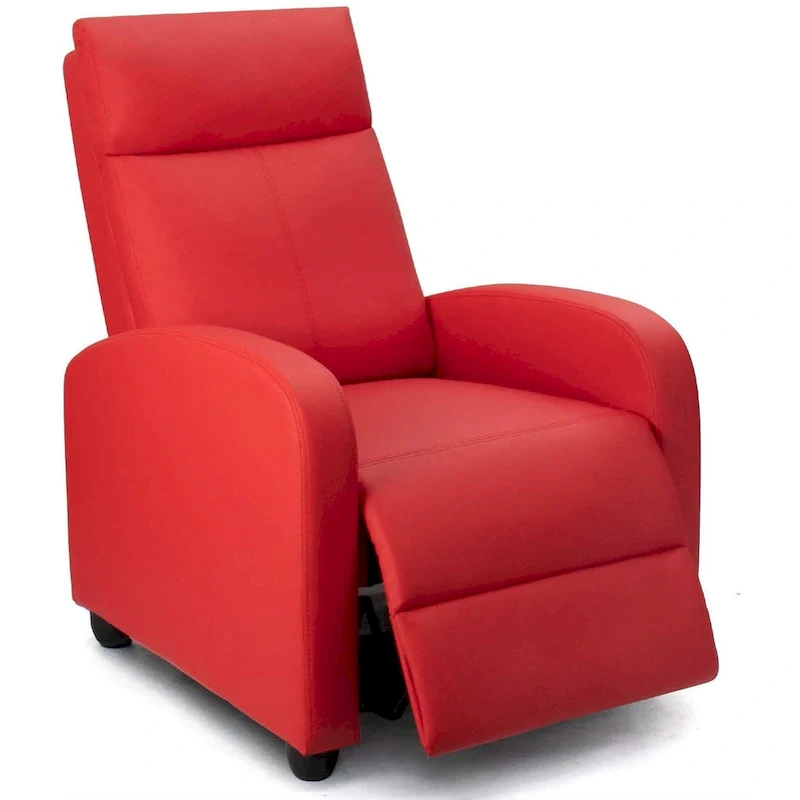 PU Leather Push-Back Recliner Chair, Brown / Black / Grey / Khaki / Red / Beige, Single