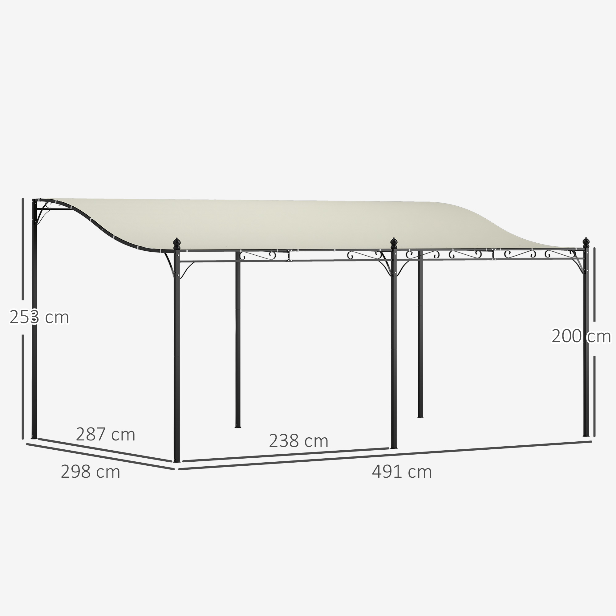 Outsunny 3 x 5 m Pergola, Flexibel Tuindak met Waterdichte Zeil en Metalen Frame, Schaduwplek, Crèmewit