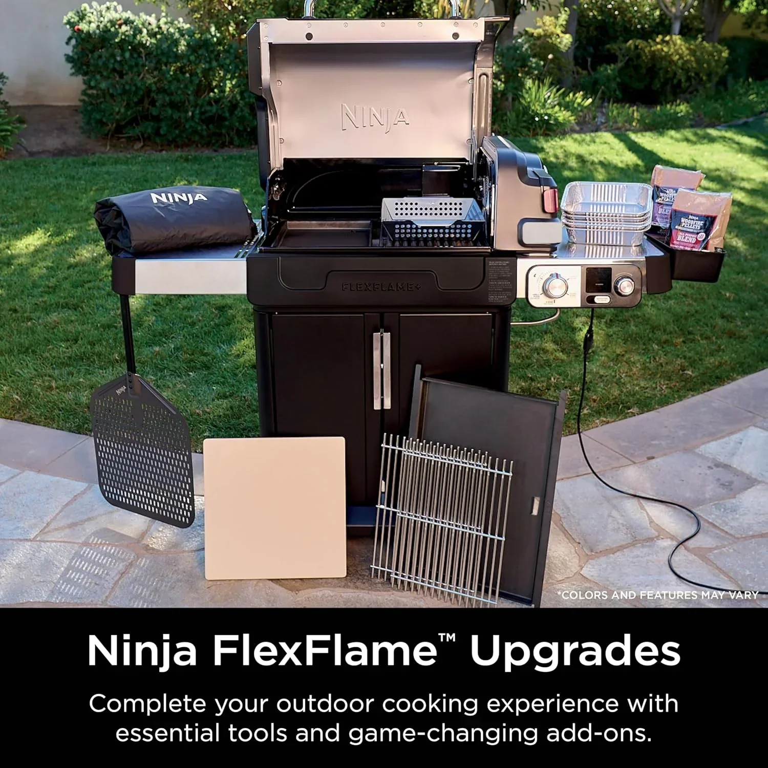 Ninja FlexFlame Grill and Smoker Electric Propane Grill Roaster BBQ Grill 5-in-1 Cooking System