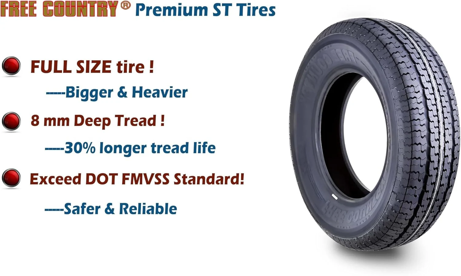 Set of 4 heavy-duty trailer tires ST205/75R15 205 75 15 10-ply, load class E, steel-belted radial tires with abrasion protection