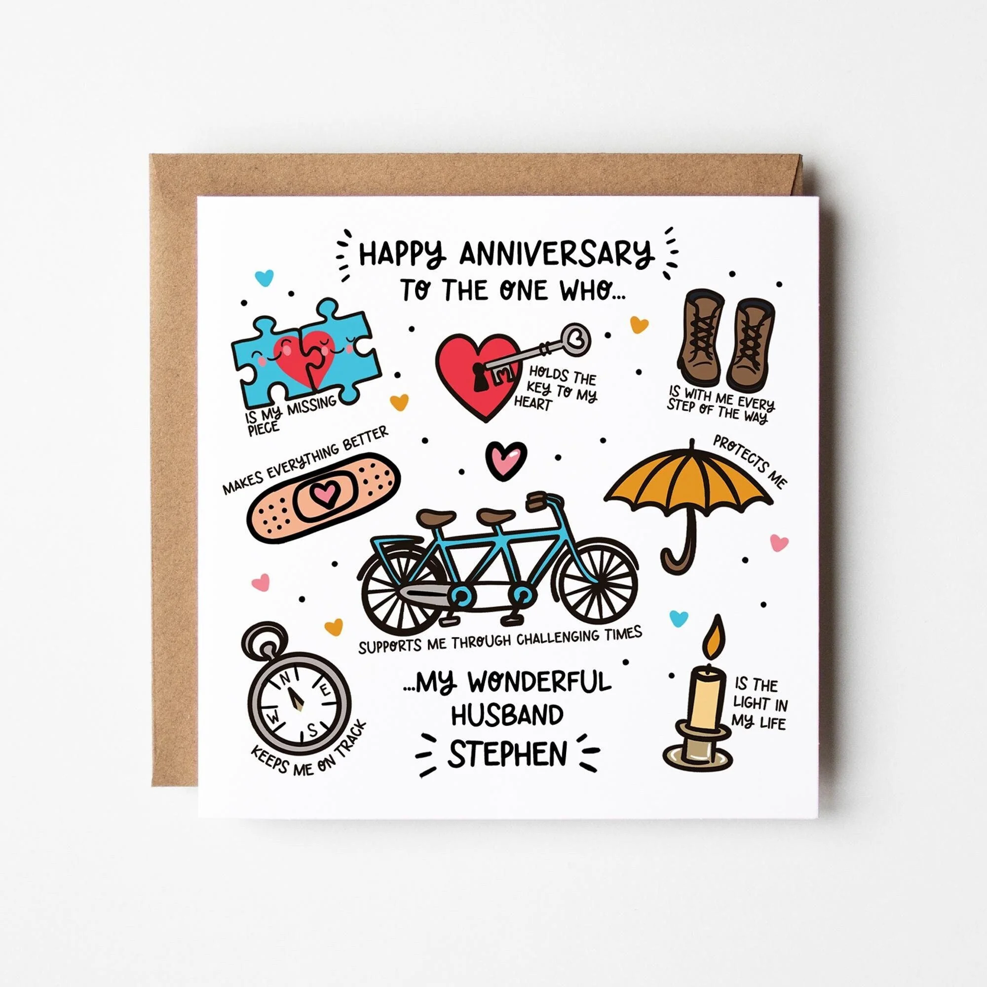 Husband Anniversary Card, Personalised Supportive Husband Card With Kraft Envelope