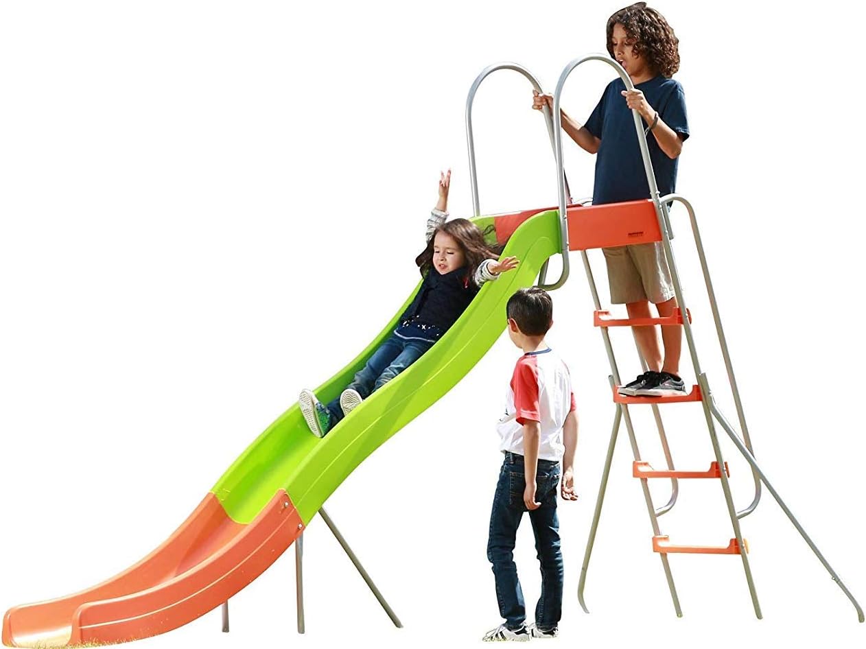 Set da gioco per bambini all'aperto con scivolo: scalatore indipendente da 10 piedi, altalene, palestre da gioco per bambini amate dai bambini - Scivolo per piscina fuori terra per il cortile estivo