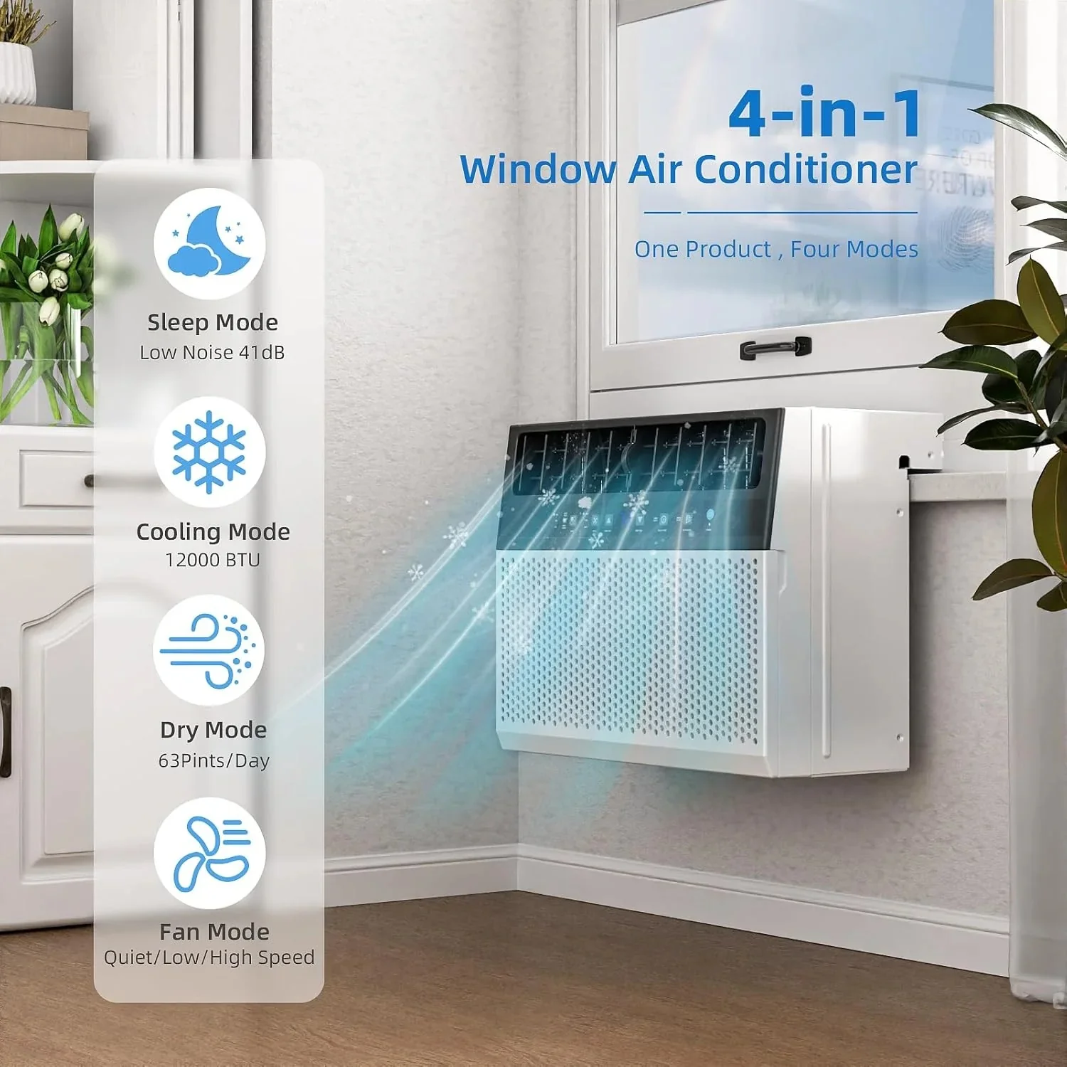 Antarctic Star 12,000 BTU U-shaped window air conditioner, cools rooms up to 550 square feet with 6 modes, 24-hour timer, ultra-quiet window air conditioner