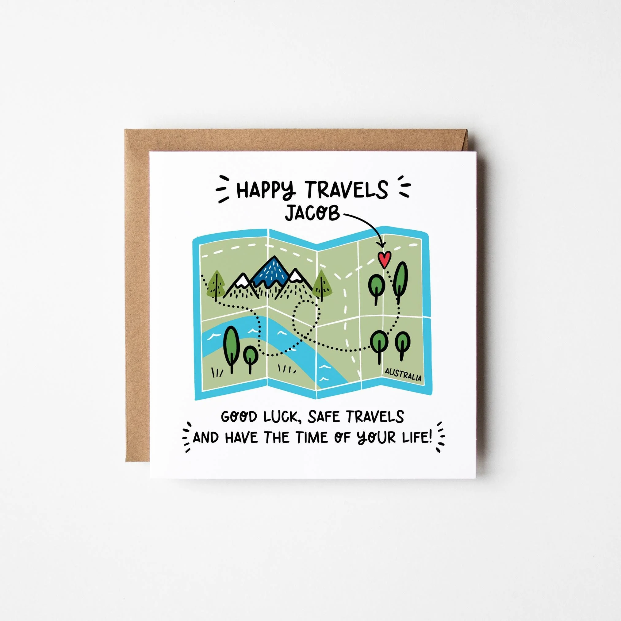 Happy Travels Map Card ? Personalised Adventure Awaits Card ? Bon Voyage Safe Travels Card for Travellers ? Cute Travel Card ?