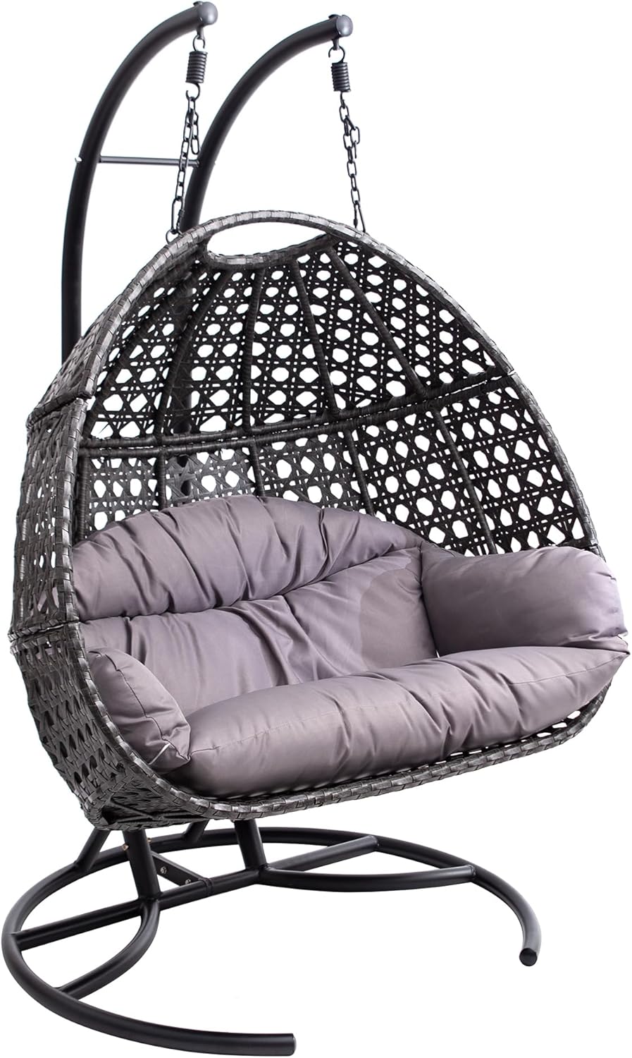Allpax Doppel-Hängesessel Größe XL - geeignet für In- und Outdoor - bis 300 kg - Korb aus Polyrattan mit Gestell und Sitzkissen - Hängekorb, Hängestuhl, Schwebesessel, Hängeschaukel