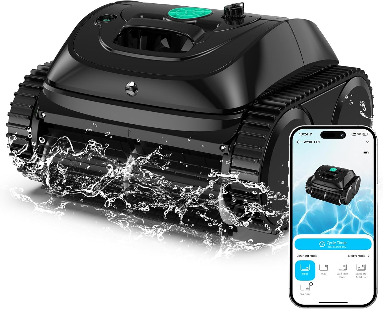 WYBOT C1 Robot Pulitore per Piscine con Pianificazione Intelligente del Percorso, Pulizia Fondo/Pareti/Linea 'Acqua, Robot Piscina con Triplo Motore Migliorato Funziona per 150 Mins, Fino a 150㎡