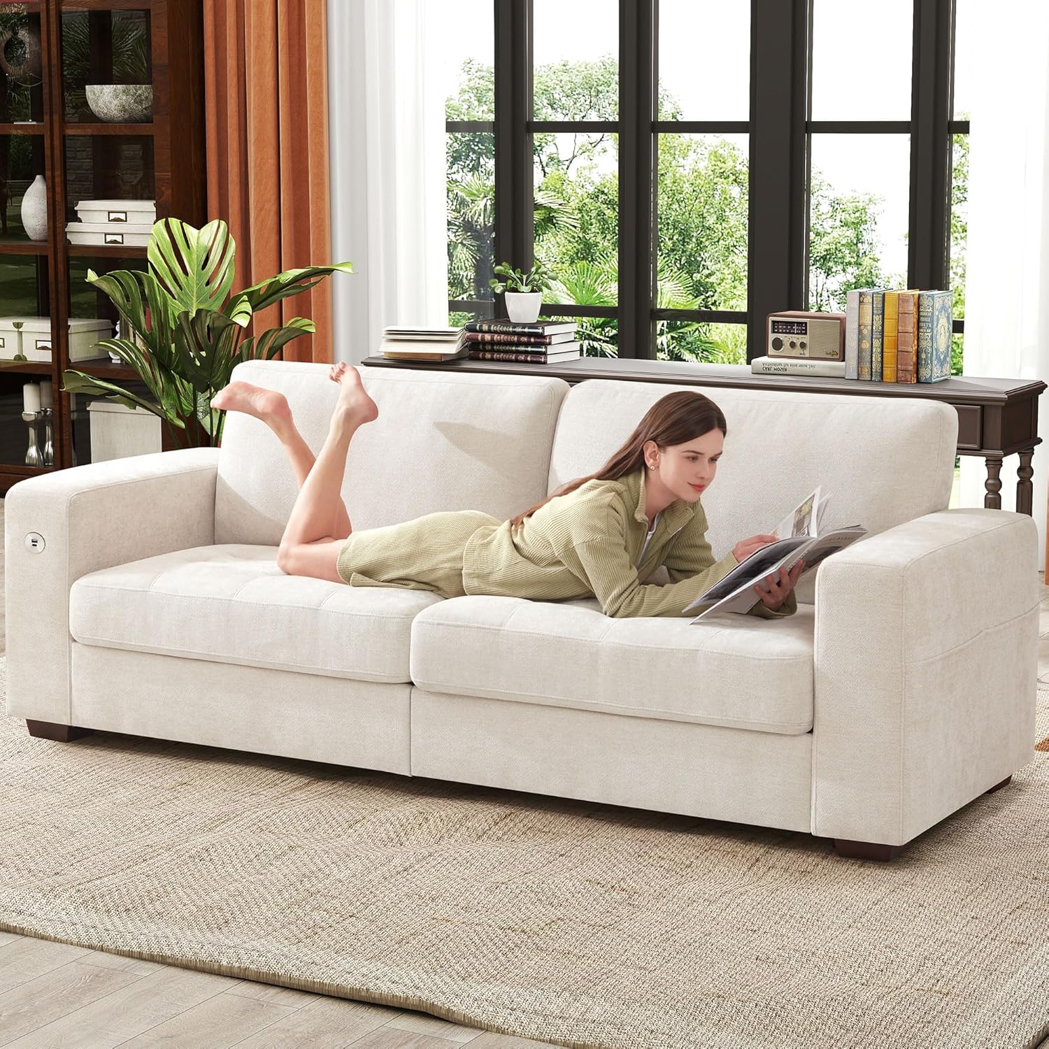 111.4 Inch L-Shaped Modern Sofa Modular Cloud Sofa Ottoman 4-Seater Chenille Deep Seat Sofa