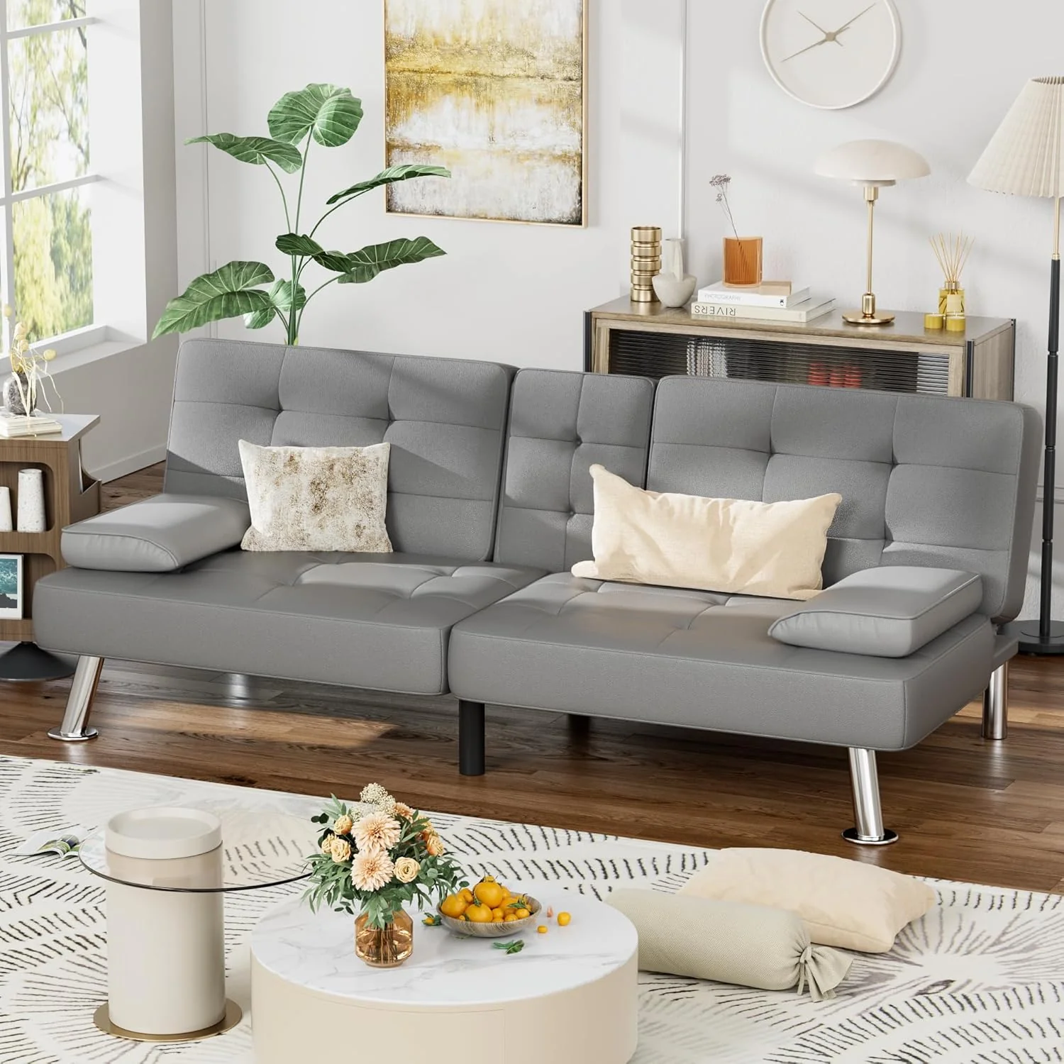 Homall Futon Sofa Bed Leather Futon Couch Removable Armrests Adjustable Recliner Sofa Bed